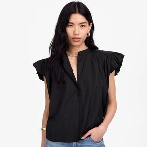 Madewell Poplin Shirred Button-Up Shirt Size XS in Jet Black NWT